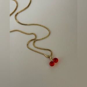 Pretty Golden Cherry Pendant Necklace